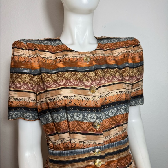 Vintage Positive Attitude Brown and Tan Midi Dress Size 12 - Picture 13 of 13